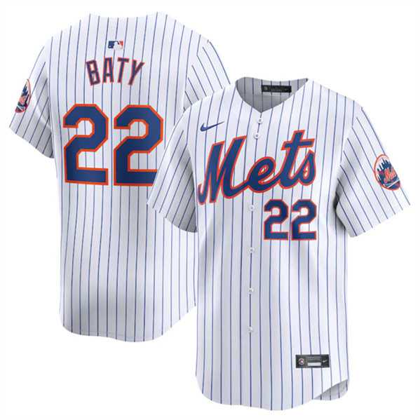 Men's New York Mets #22 Brett Baty White 2024 Home Limited Stitched Baseball Jersey Dzhi